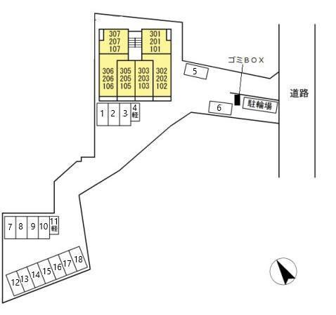 拡大写真：D-room花梨　D棟 3階307の配置図