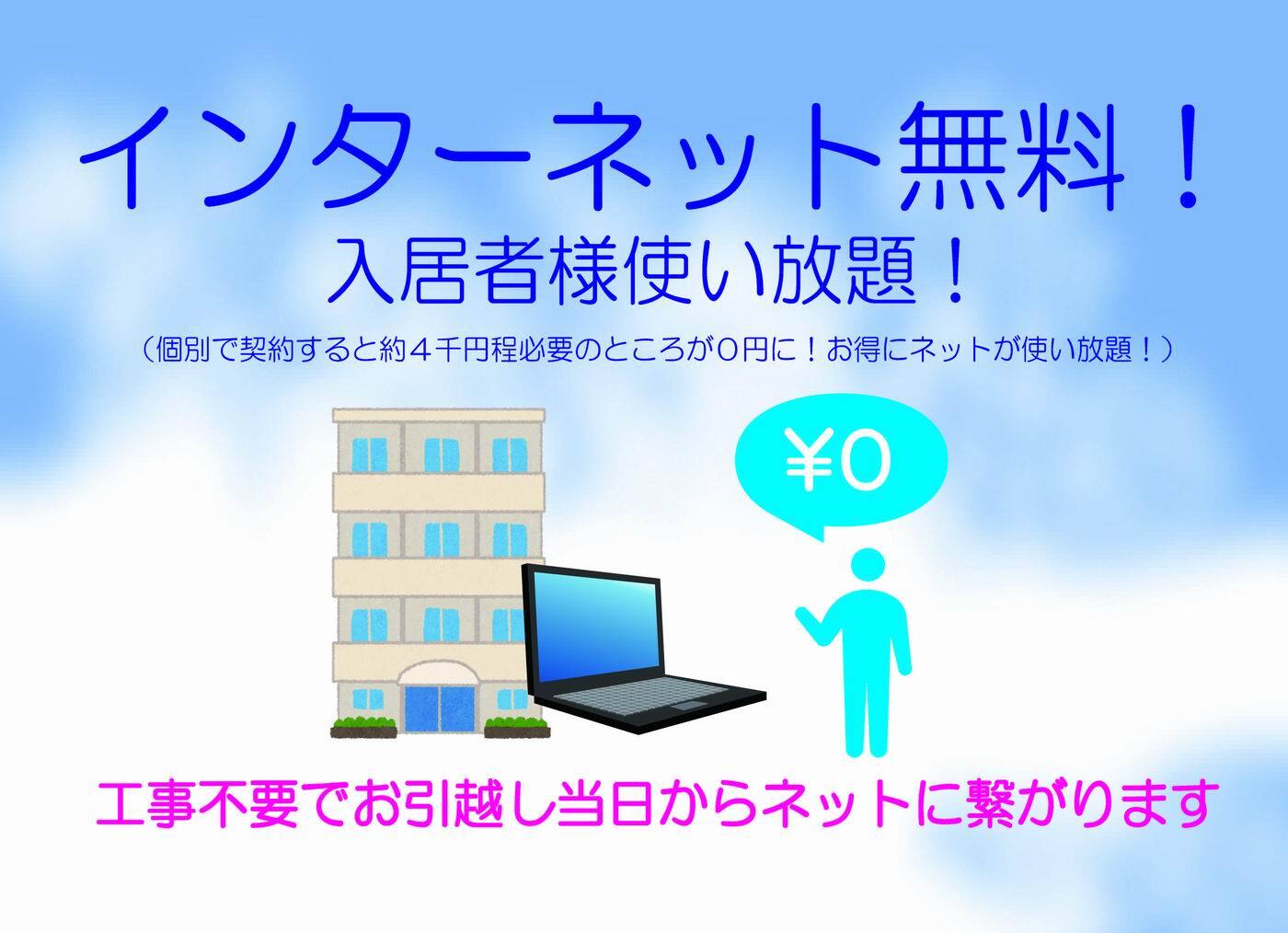 拡大写真:アーデン堺筋本町 4階406の光インターネット無料!(U-COM光)