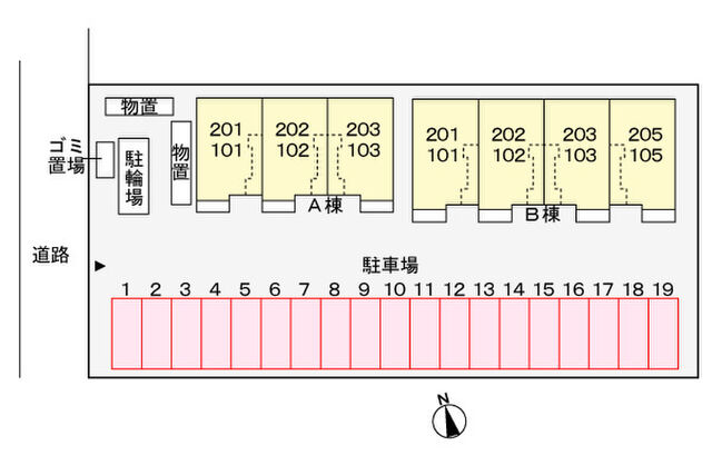 拡大写真:ボヌール荻杼 B 2階201の地図