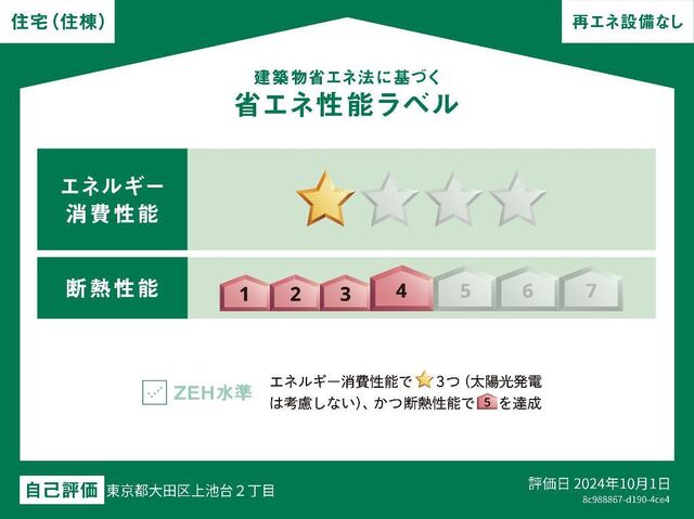 拡大写真:ポルト洗足池 3階302の省エネ性能ラベル