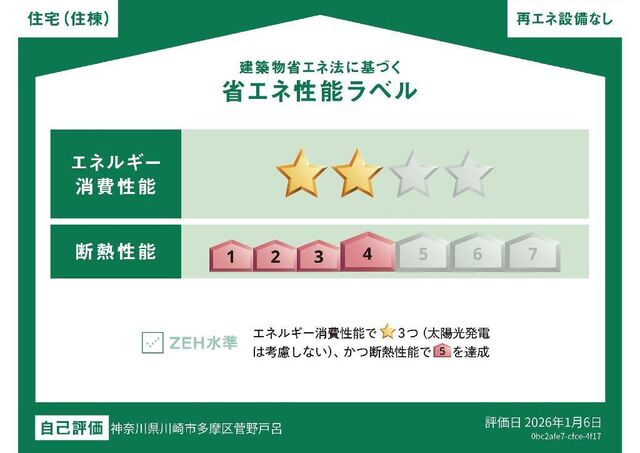 拡大写真:多摩区菅野戸呂 新築工事 1階101の省エネ性能ラベル