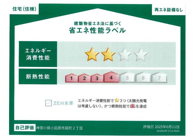 拡大写真:グランディール小田原 1階106の省エネ性能ラベル
