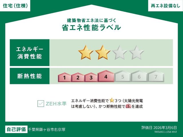拡大写真：仮称）鎌ヶ谷市右京塚新築アパート 1階102の省エネ性能ラベル