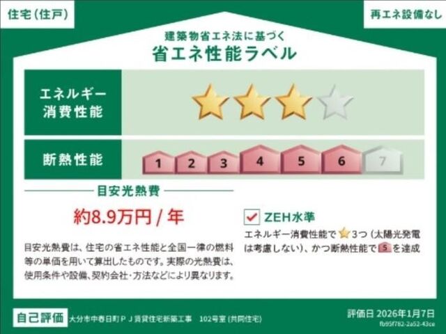 拡大写真:PREMILIFE中春日 1階00101の省エネ性能ラベル
