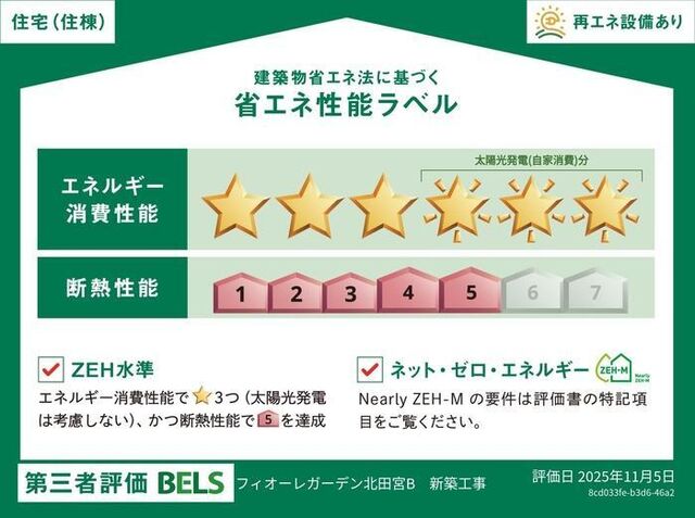 拡大写真:徳島市北田宮2丁目 2階302の省エネ性能ラベル